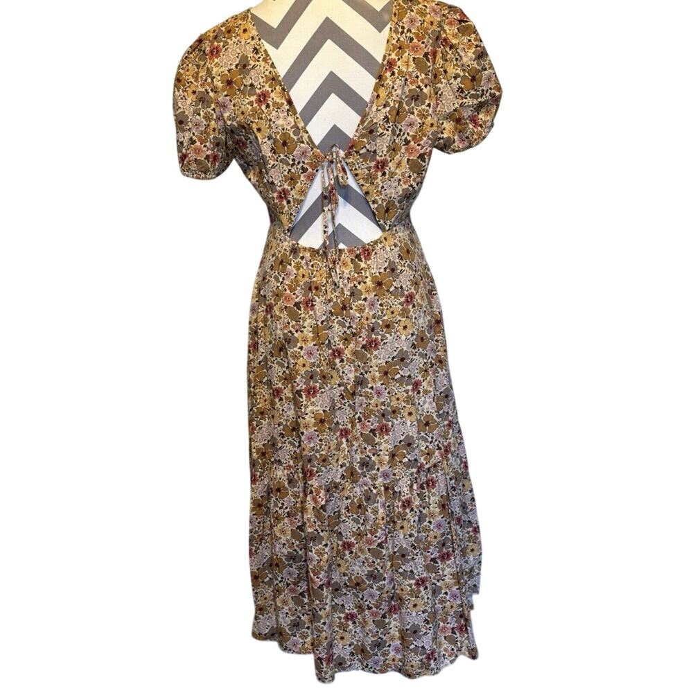 Madewell Floral Midi Dress 8 Puff Sleeves Open Back Pockets Tiered Prairie